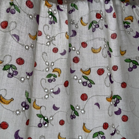 Vintage Trousers Up Fruit Print Eyelet Tiered Midi Skirt White Cotton Blend SZ L - Picture 9 of 10